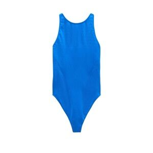 Zara Bright Blue Seamless Open Back Bodysuit